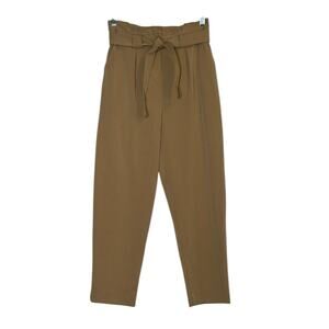 Topshop beige pleated high waist belted crop pants size 2